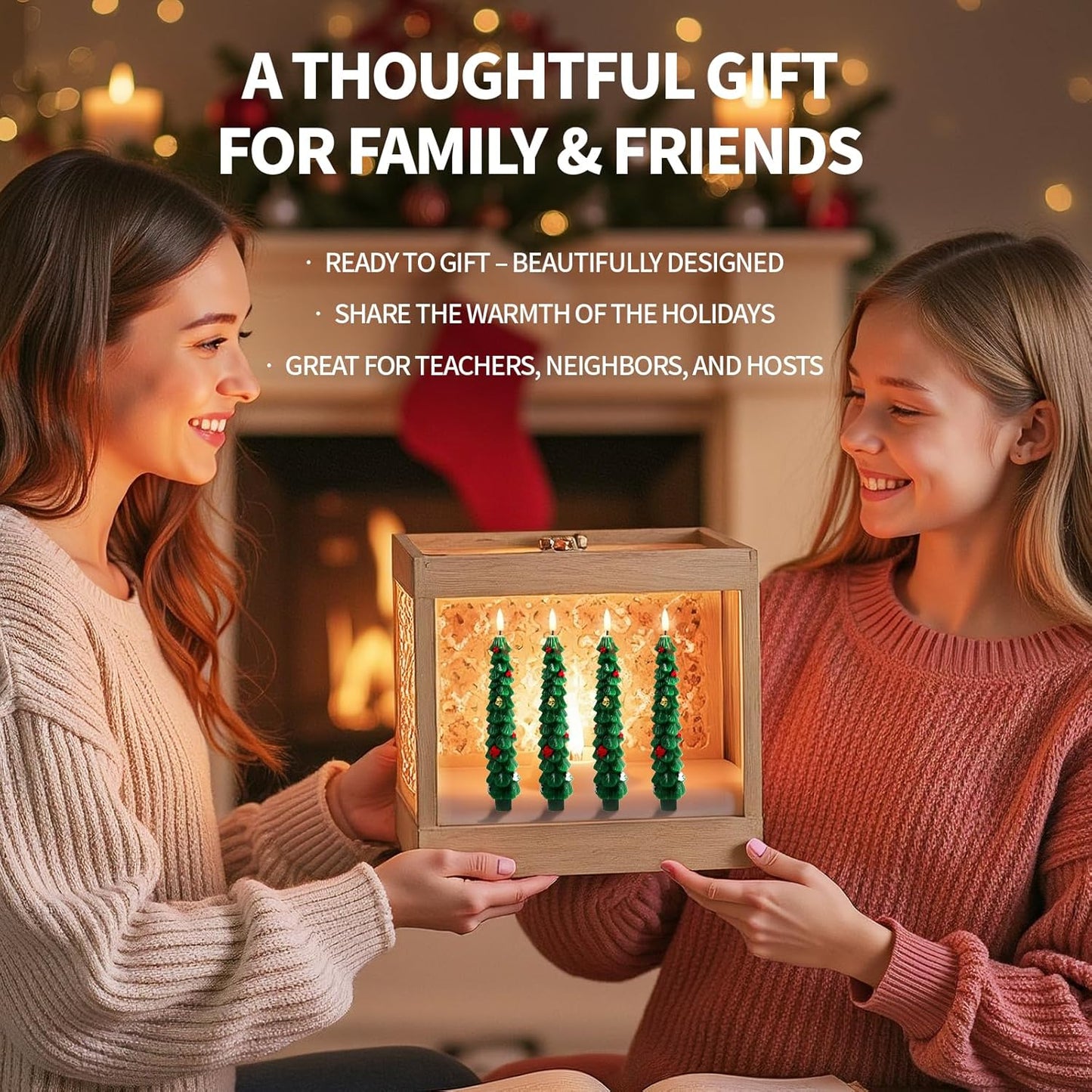 Flameless LED Christmas Tree Candles - 4 Pack, Battery Operated