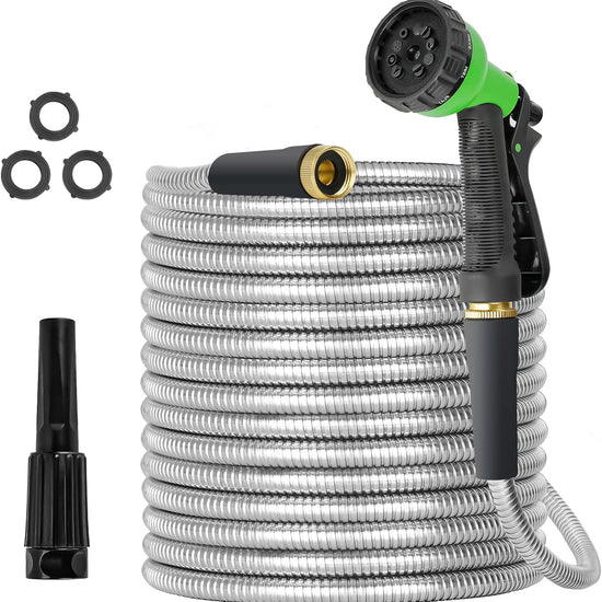 100ft Metal Garden Hose - Flexible Stainless Steel with Brass Fittings