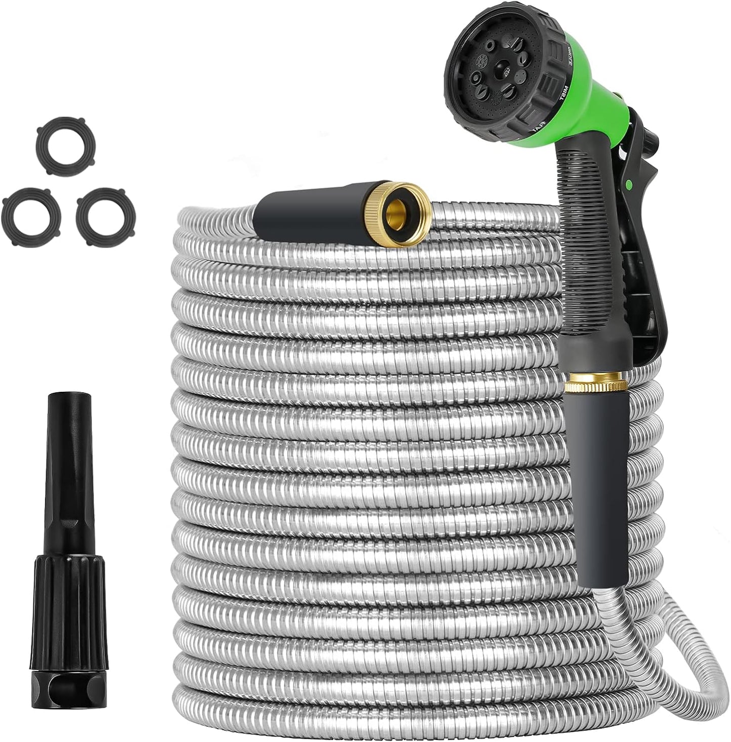 100ft Metal Garden Hose - Flexible Stainless Steel with Brass Fittings
