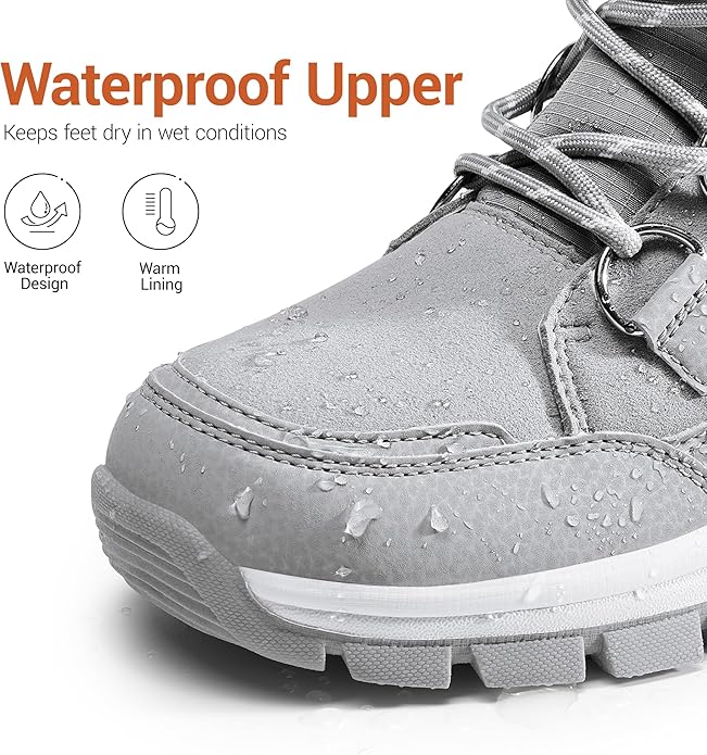 Hespera Women’s Waterproof Snow Boots – Faux Fur Insulated Lace-Up Mid-Calf Winter Shoes (Light Grey, Size 8.5)