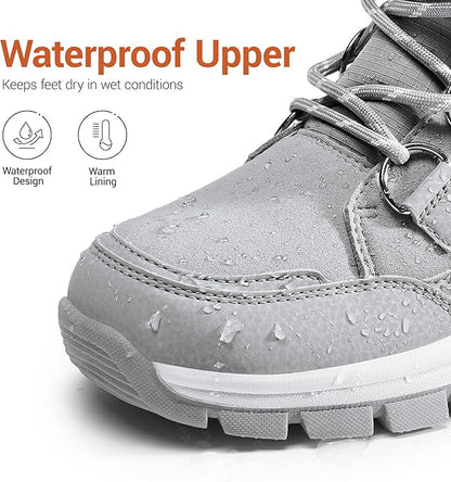 Hespera Women’s Waterproof Snow Boots – Faux Fur Insulated Lace-Up Mid-Calf Winter Shoes (Light Grey, Size 8.5)