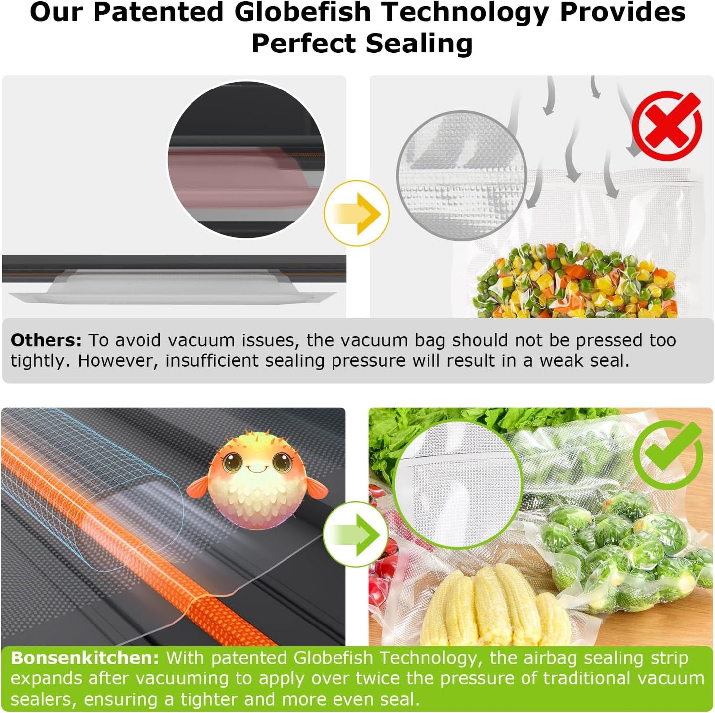 Vacuum Sealer Machine – Powerful Low-Noise Food Vacuum Sealer with Built-In Cutter & Bag Storage, Easy Handle Design, 1 Roll & 10 Bags