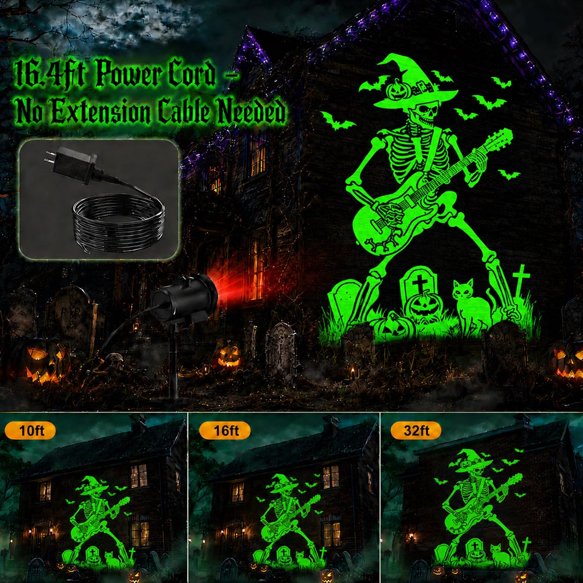 12-in-1 Halloween Projector – 3D Dynamic HD Skull, Spider, Pumpkin & Witch Cauldron Lights for Windows, Garage Doors & Outdoor Décor