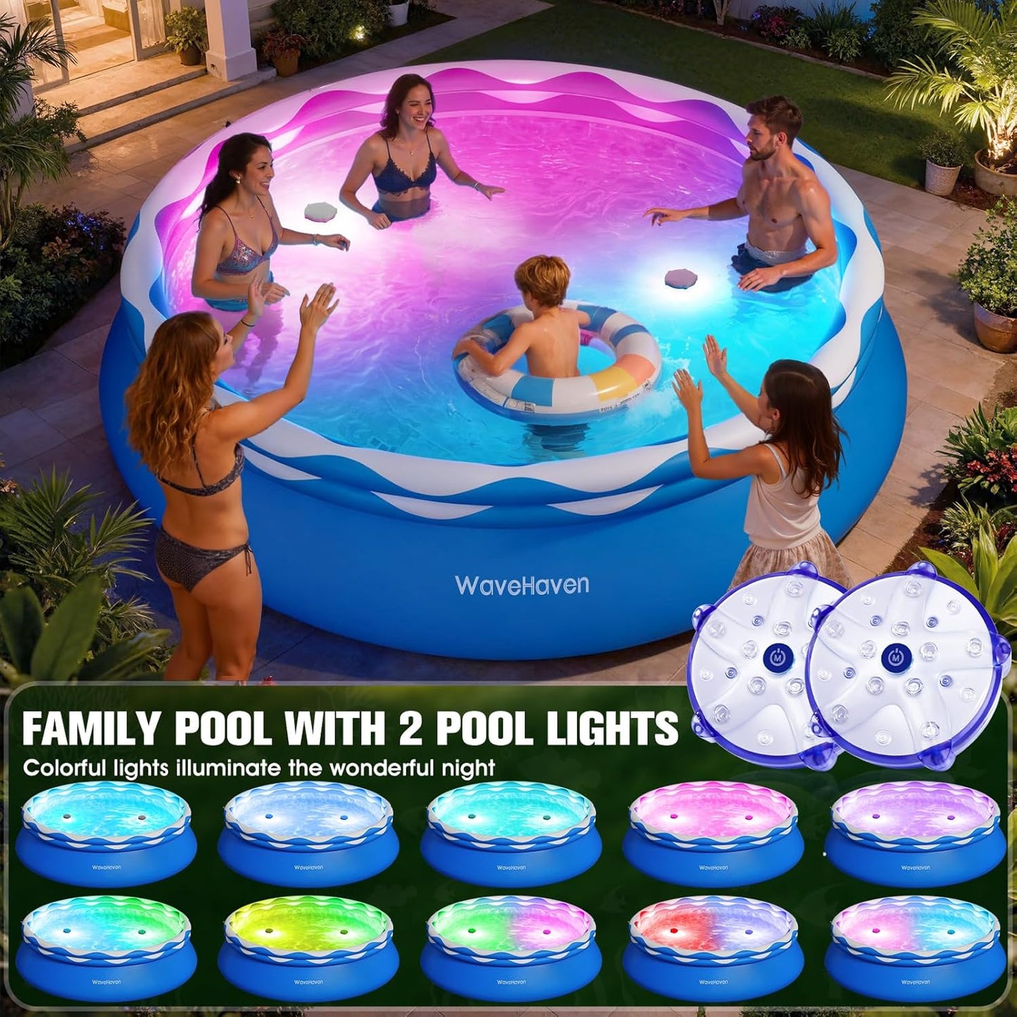 8ft x 30in Easy Set Above Ground Pool – Inflatable Round Swimming Pool with Pool Lights & Quick-Set Top Ring Design