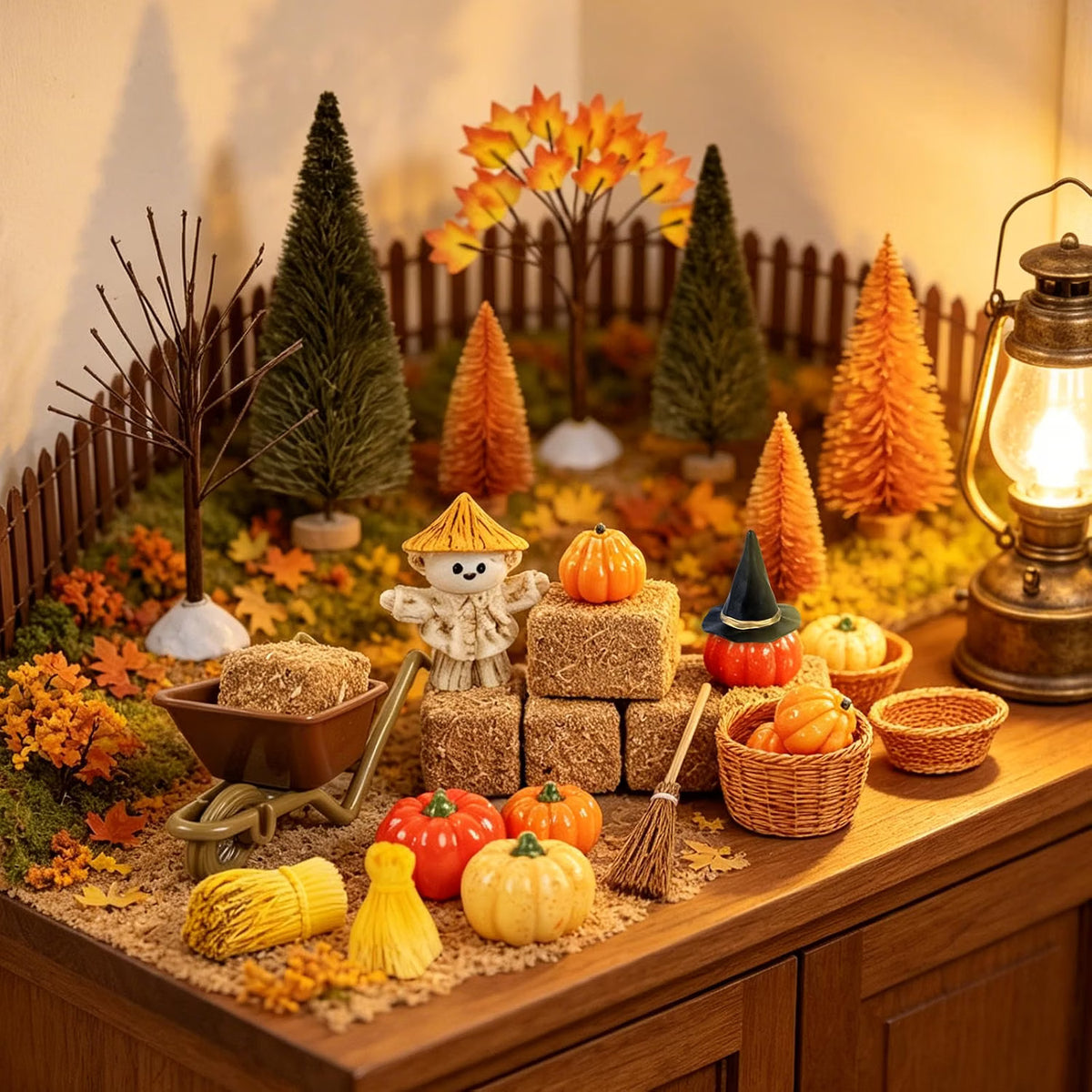 33-Piece Mini Fall Resin Figurine Set – Pumpkins, Scarecrow, Trees & Farm Miniatures for Thanksgiving Harvest Table Décor