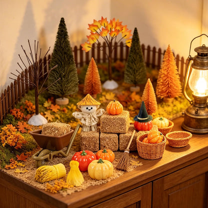 33-Piece Mini Fall Resin Figurine Set – Pumpkins, Scarecrow, Trees & Farm Miniatures for Thanksgiving Harvest Table Décor