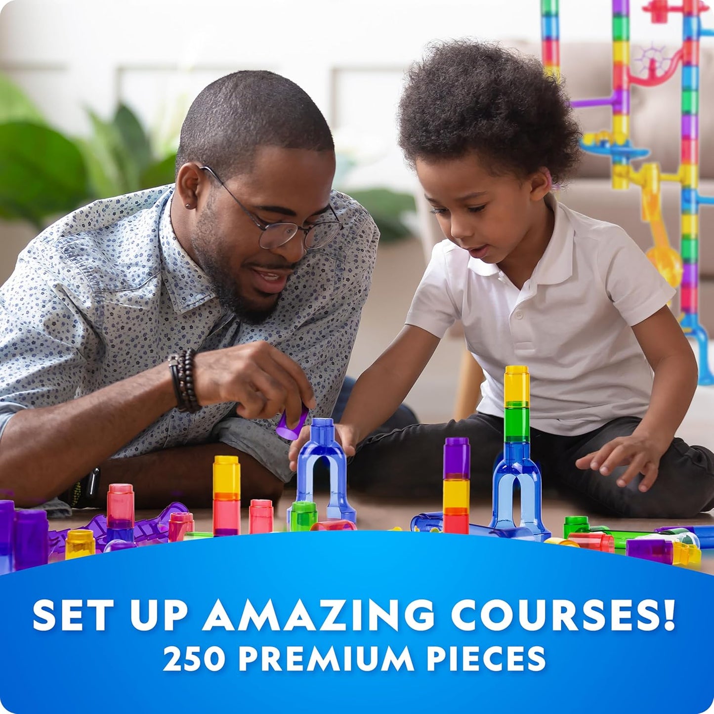 National Geographic Glowing Marble Run – 250-Piece STEM Set with 50 Glow-in-the-Dark Marbles & Storage Bag