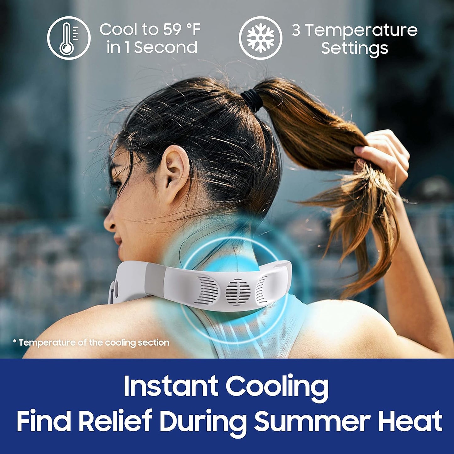 2-in-1 Cooling Neck Fan – Portable Rechargeable Wearable Air Conditioner with 4400mAh Battery – Navy Blue