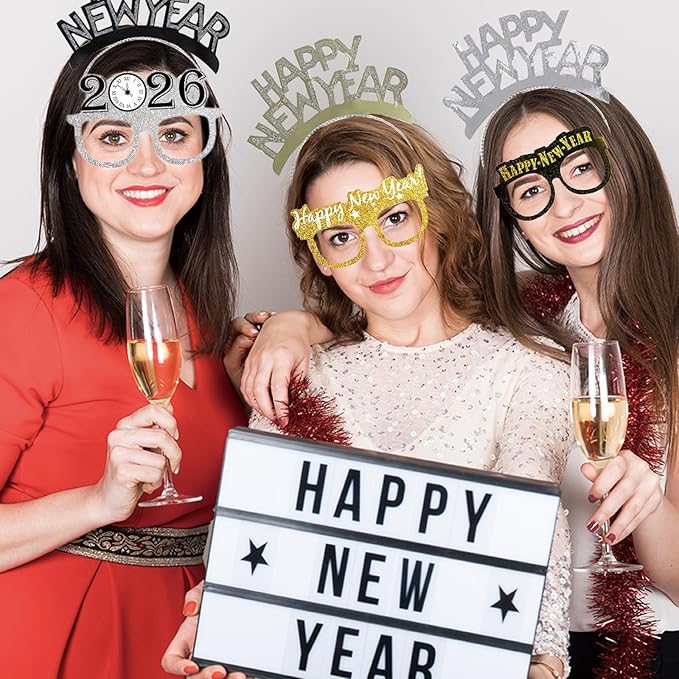 39 Pieces New Year's Eve Party Supplies 2026 - Headbands, Tiaras, and Glasses