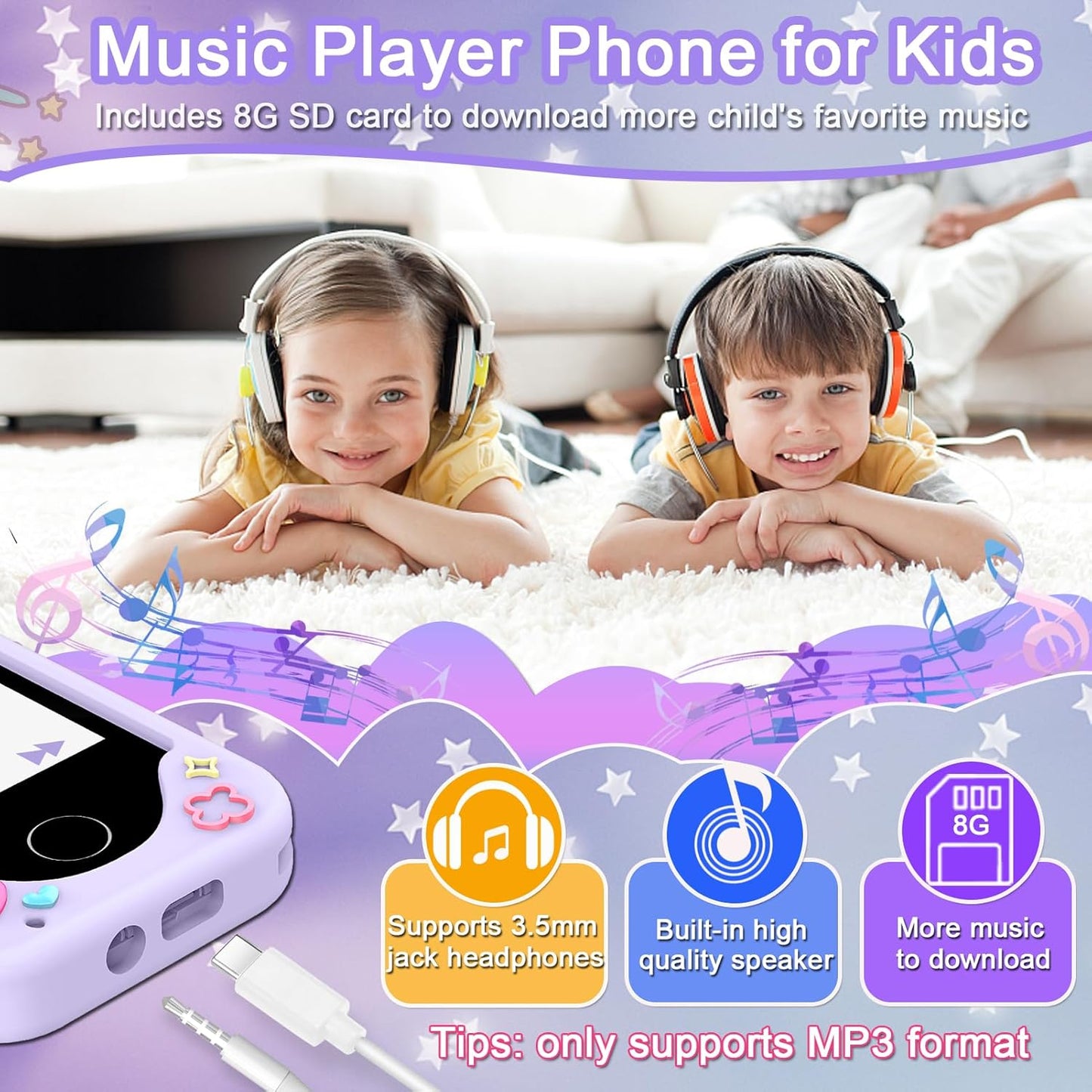 Kids Smart Phone for Girls – 2.8" Touchscreen Learning Toy with Dual Camera, Games & Music (Purple)