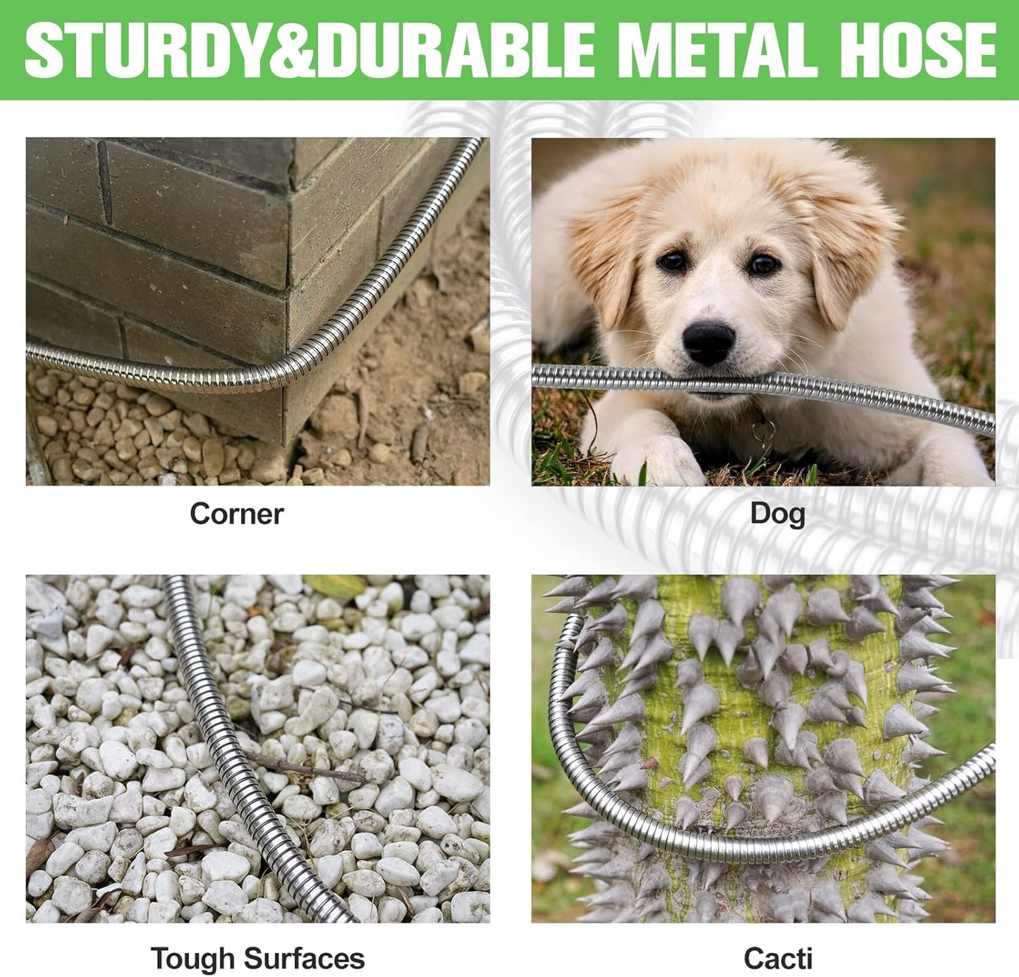 100ft Metal Garden Hose - Flexible Stainless Steel with Brass Fittings