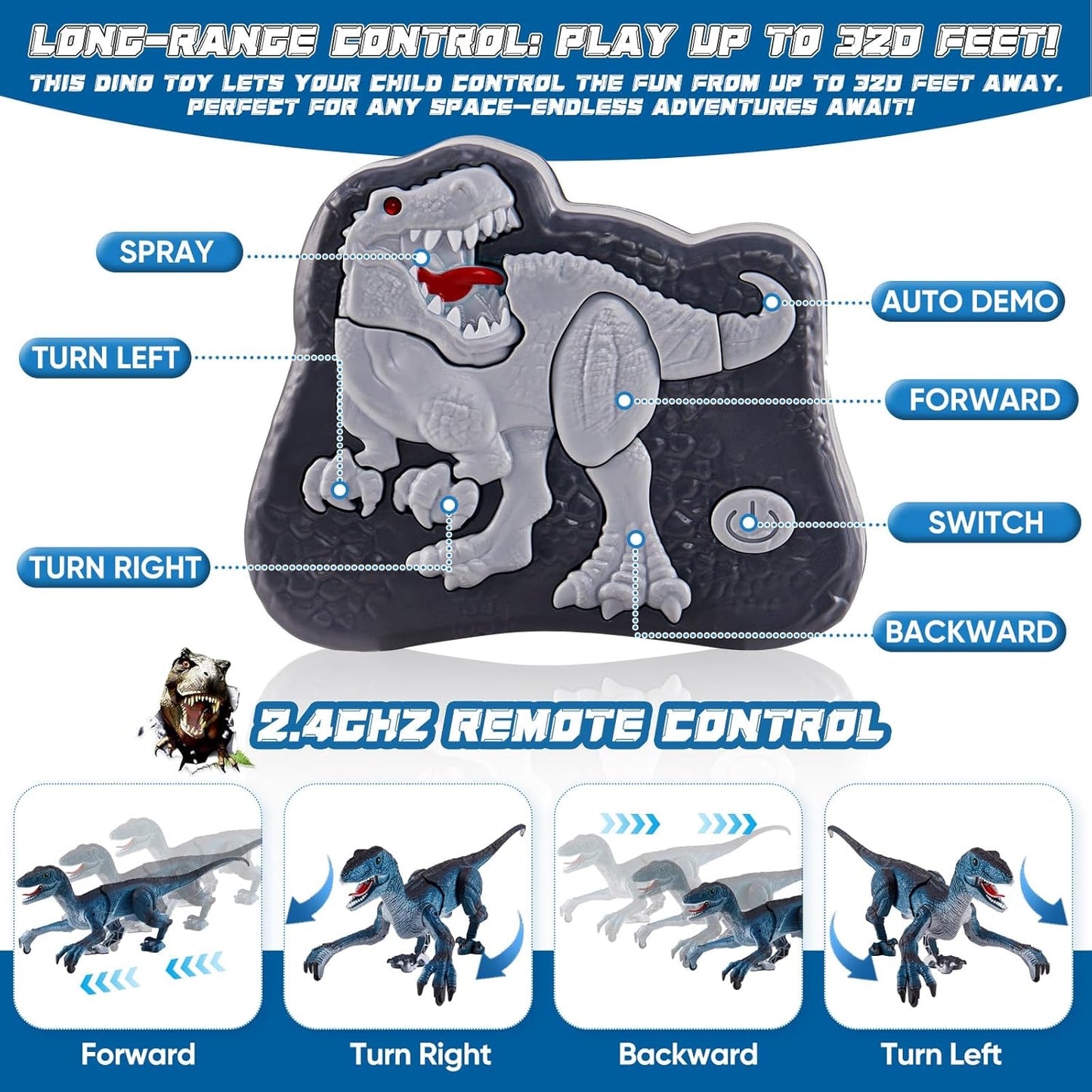 Remote Control Velociraptor Dinosaur – Walking Dino Toy with Lights, Sounds & Spray (Ages 3–7)