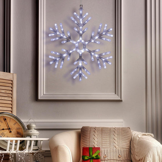 24" Snowflake Lights Decor - Indoor/Outdoor Hanging Christmas Decoration with Cool White LEDs
