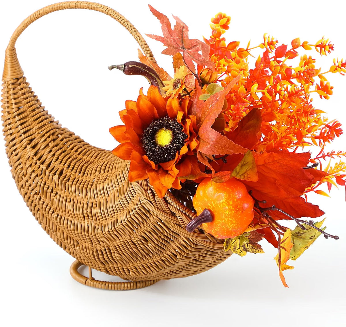 Fall Cornucopia Harvest Basket – Fern Thanksgiving Table Centerpiece for Autumn Home Décor