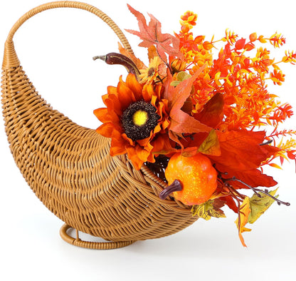 Fall Cornucopia Harvest Basket – Fern Thanksgiving Table Centerpiece for Autumn Home Décor