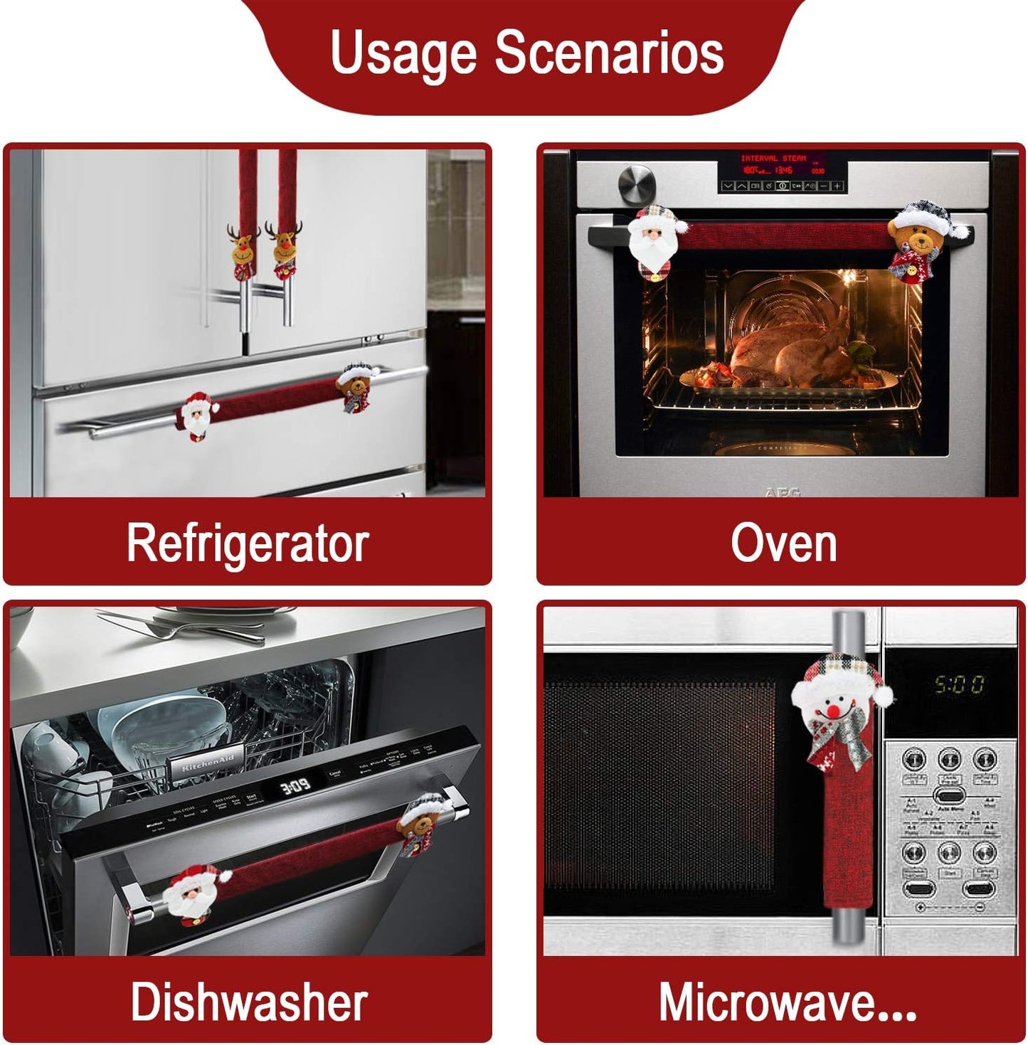 6-Pack Christmas Refrigerator Handle Covers - Santa & Snowman