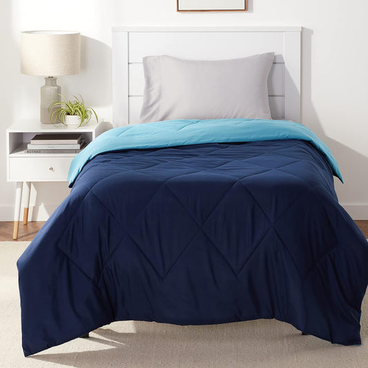 Reversible Twin/Twin XL Microfiber Comforter, Navy/Sky Blue