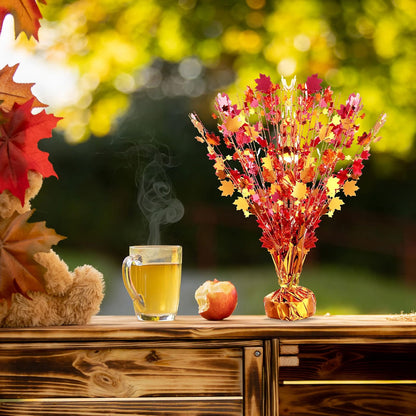 18-Piece Fall Maple Leaf Centerpiece Sprays – Metallic Foil Autumn Decorations for Thanksgiving Table Décor