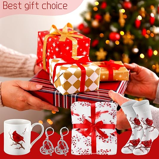 8-Piece Cardinal Gift Set for Women – Blanket, Jewelry, Mug, Bags & Socks