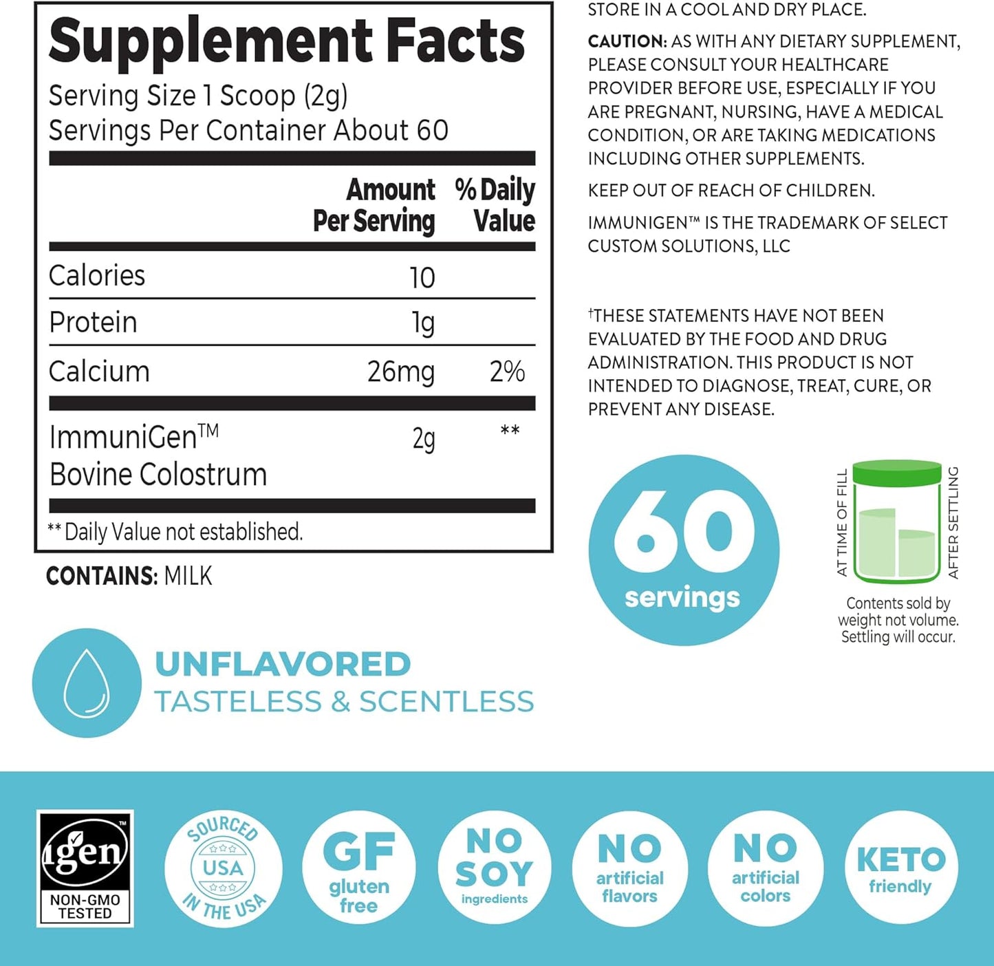 Orgain Bovine Colostrum Powder – Immune & Gut Health Support, Unflavored, 60 Servings – 4.2 oz