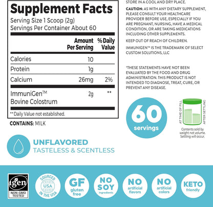 Orgain Bovine Colostrum Powder – Immune & Gut Health Support, Unflavored, 60 Servings – 4.2 oz