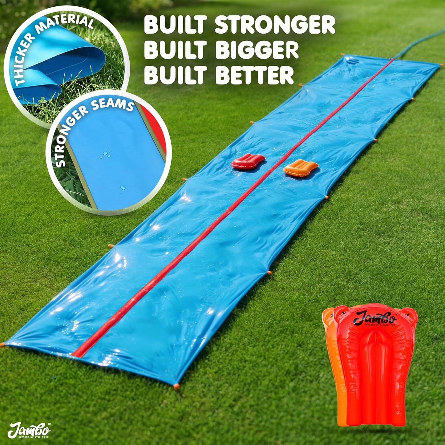 40FT Mega Slip & Splash Water Slide – Double Lane Backyard Waterslide with Red Sprinkler & 2 Bodyboards