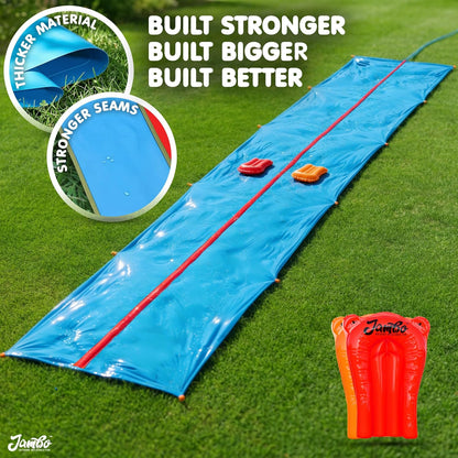 40FT Mega Slip & Splash Water Slide – Double Lane Backyard Waterslide with Red Sprinkler & 2 Bodyboards
