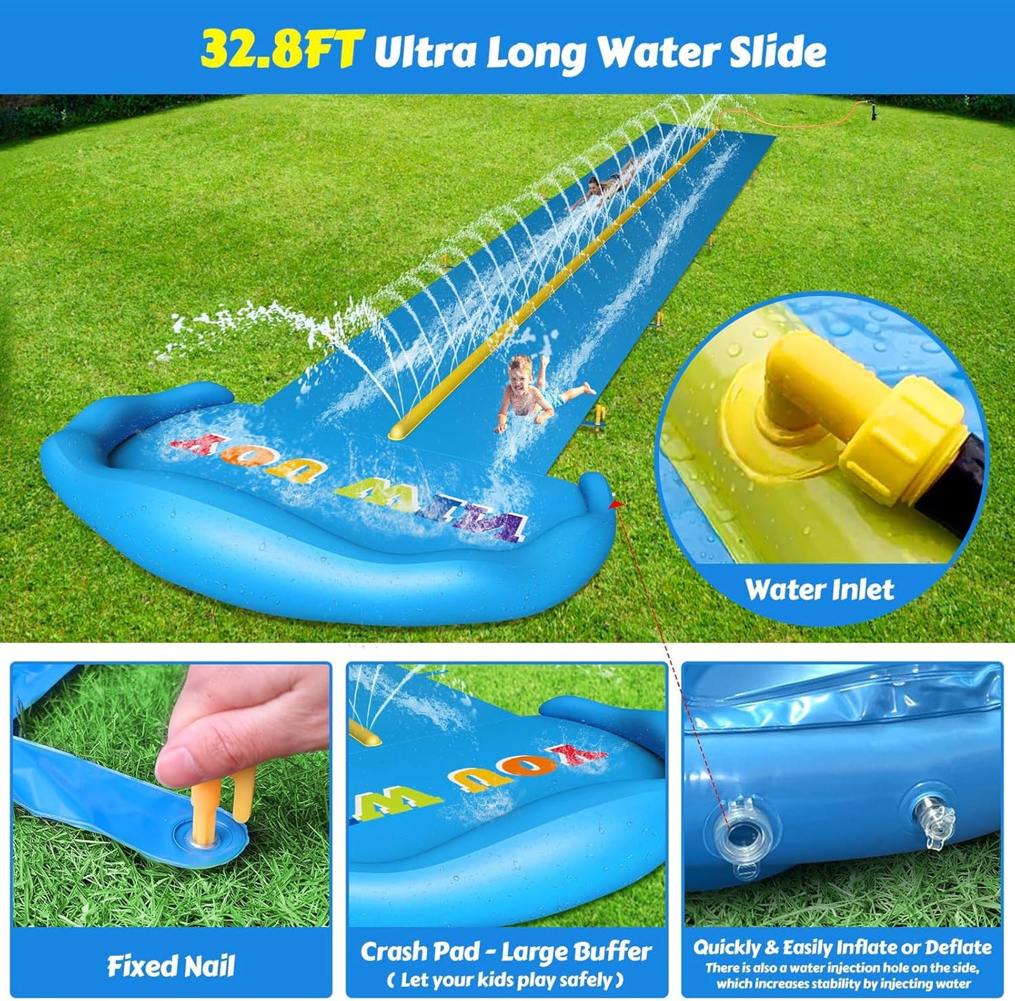 32.8ft Inflatable Water Slide – Dual Racing Lanes Splash Slip for Kids & Adults – Backyard Outdoor Water Toy