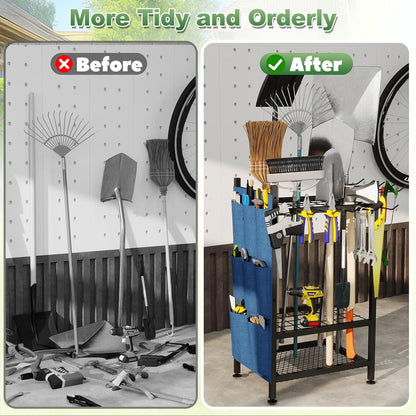 Garden Yard Tool Rack – Metal Garage Storage Organizer for Up to 46 Tools, Rakes, Brooms & Shovels