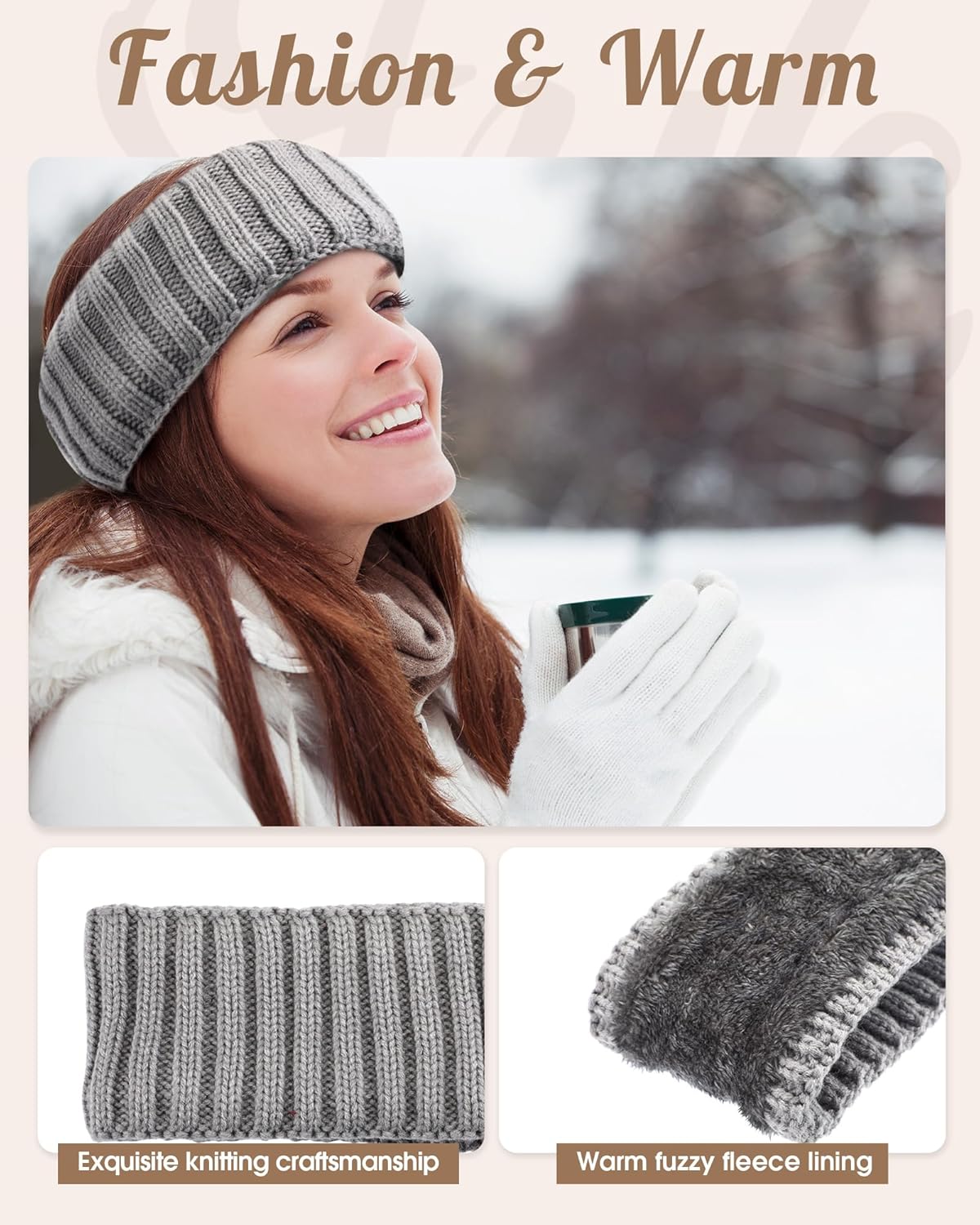 8-Pack Winter Ear Warmer Headbands – Knit Fleece-Lined Plush Ear Muffs (8 Colors)