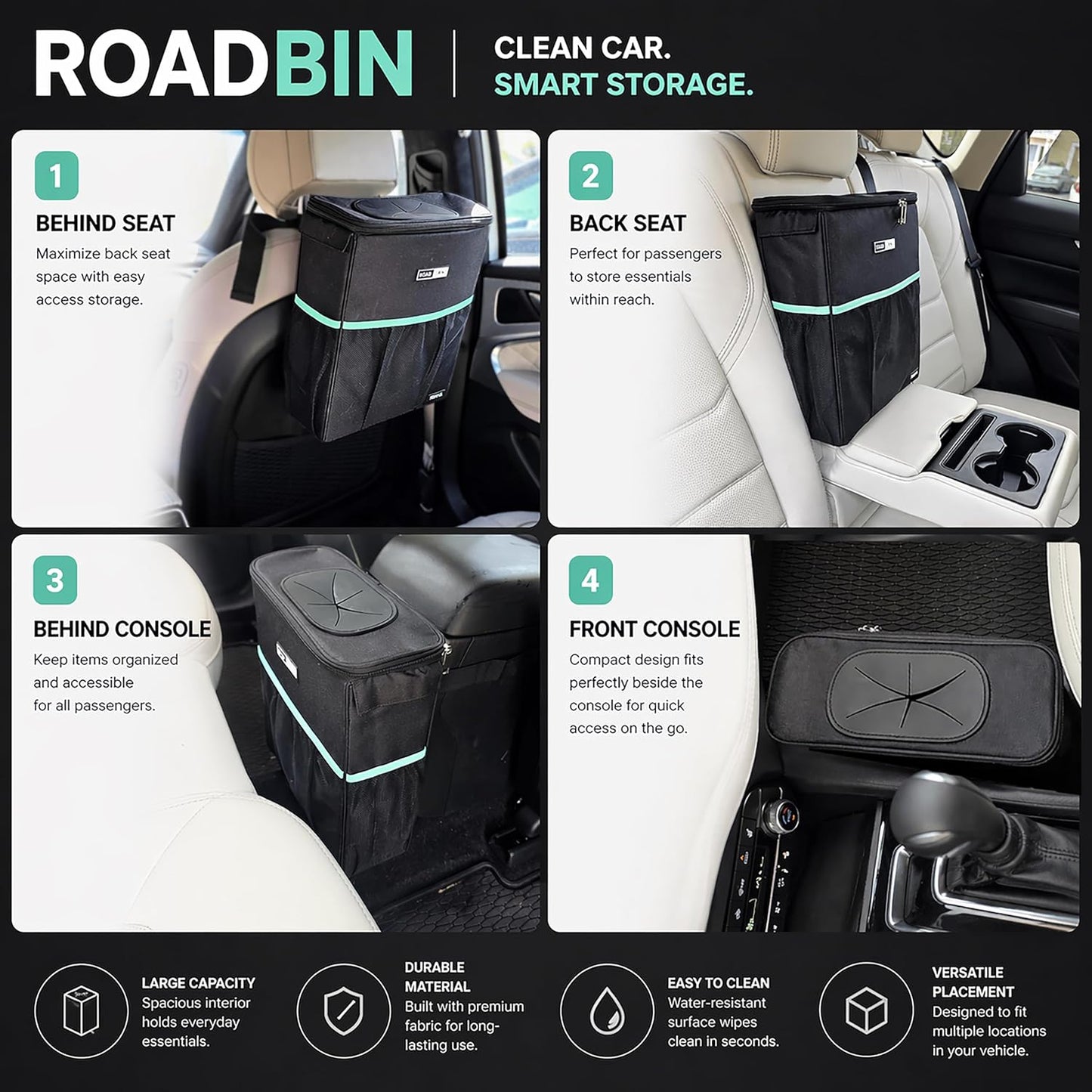 Slim Car Trash Can – 2.5 Gallon Leakproof & Odor-Proof Garbage Bin for Cars, Trucks & SUVs