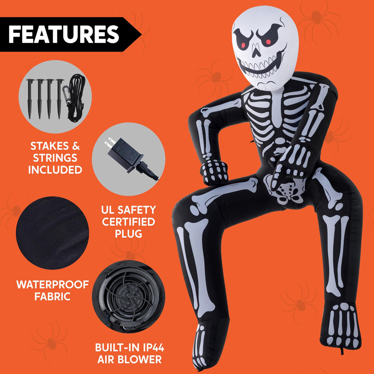 8.5 FT Halloween Inflatable Rooftop Skeleton – LED Light-Up Blow-Up Decoration for Outdoor Yard, Garden, Porch & Patio