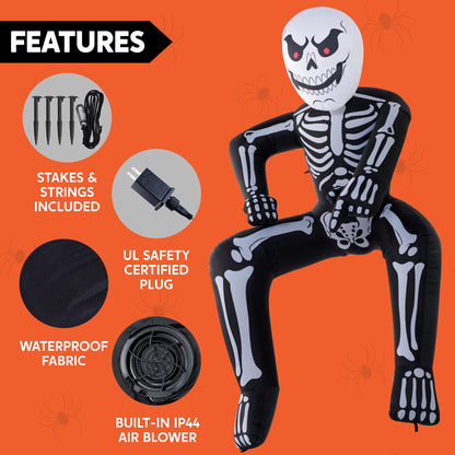 8.5 FT Halloween Inflatable Rooftop Skeleton – LED Light-Up Blow-Up Decoration for Outdoor Yard, Garden, Porch & Patio