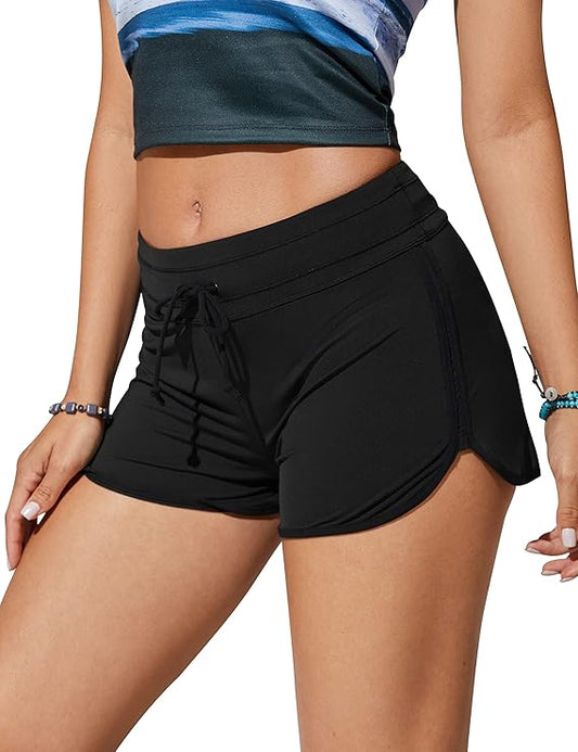 Women's High-Waisted Quick-Dry Swim Board Shorts with Liner