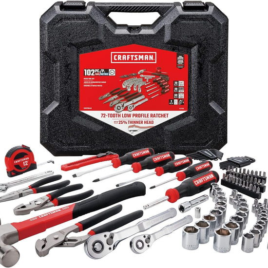 102-Piece Home & Car Tool Kit with SAE/Metric Sockets, Screwdrivers, Wrenches, and More