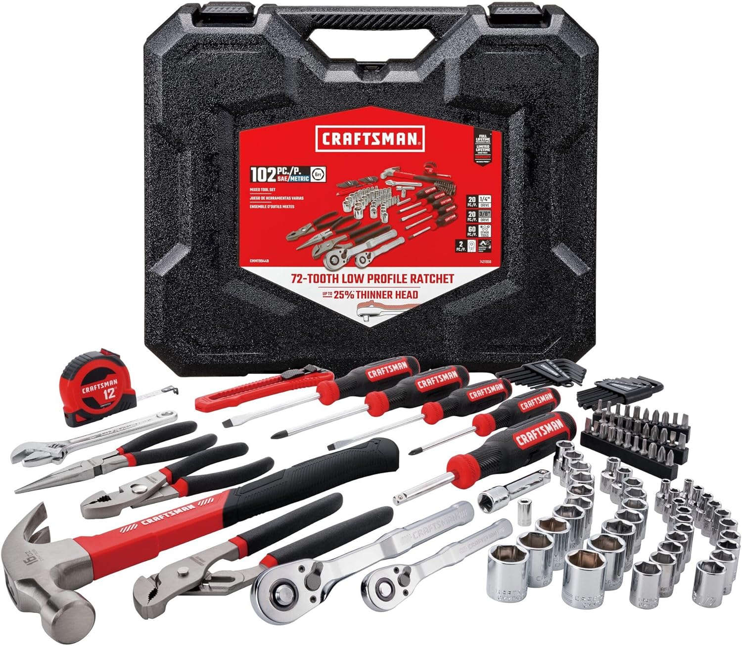 102-Piece Home & Car Tool Kit with SAE/Metric Sockets, Screwdrivers, Wrenches, and More