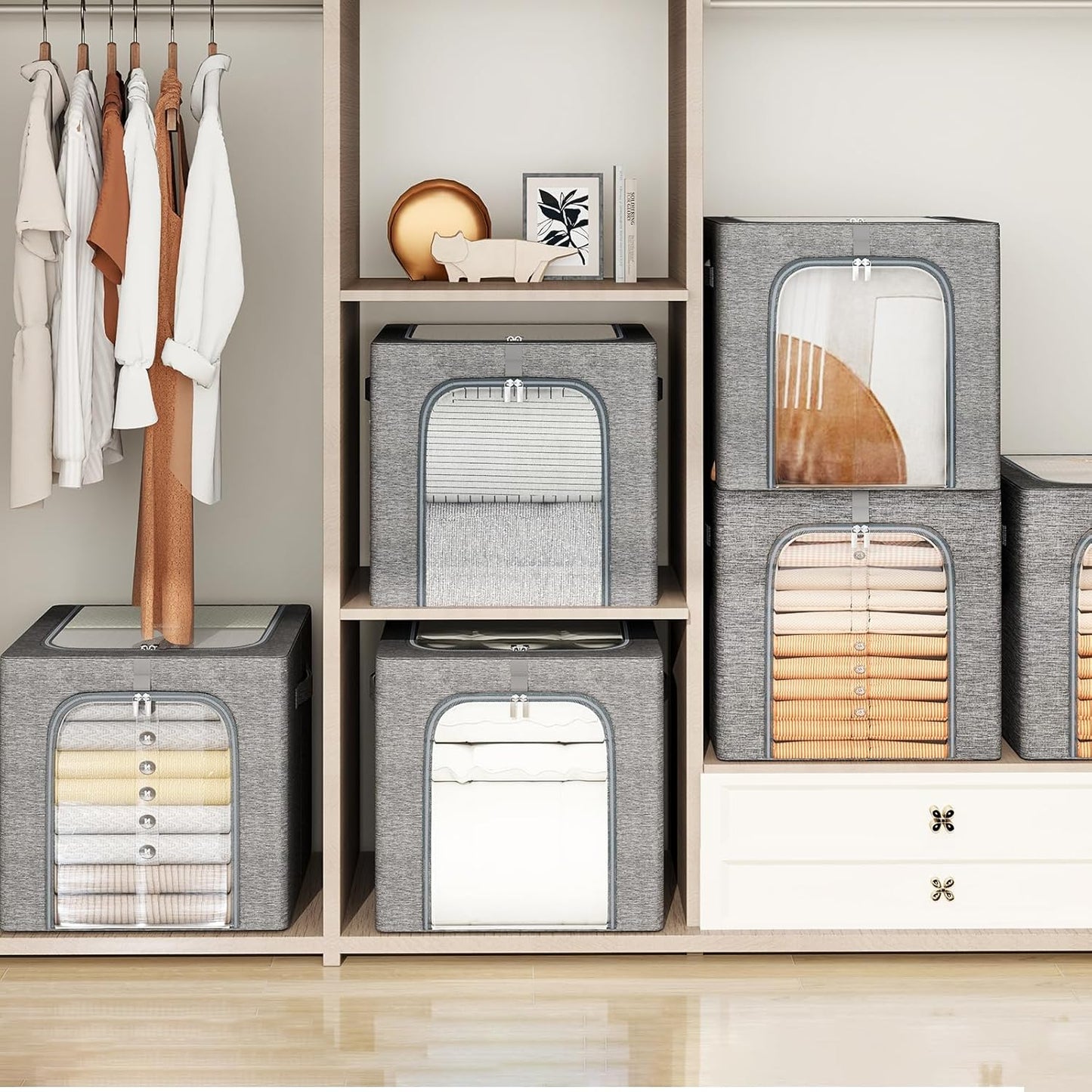 6-Pack 40L Stackable Clothes Storage Bins with Metal Frame, Lids, and Clear Windows