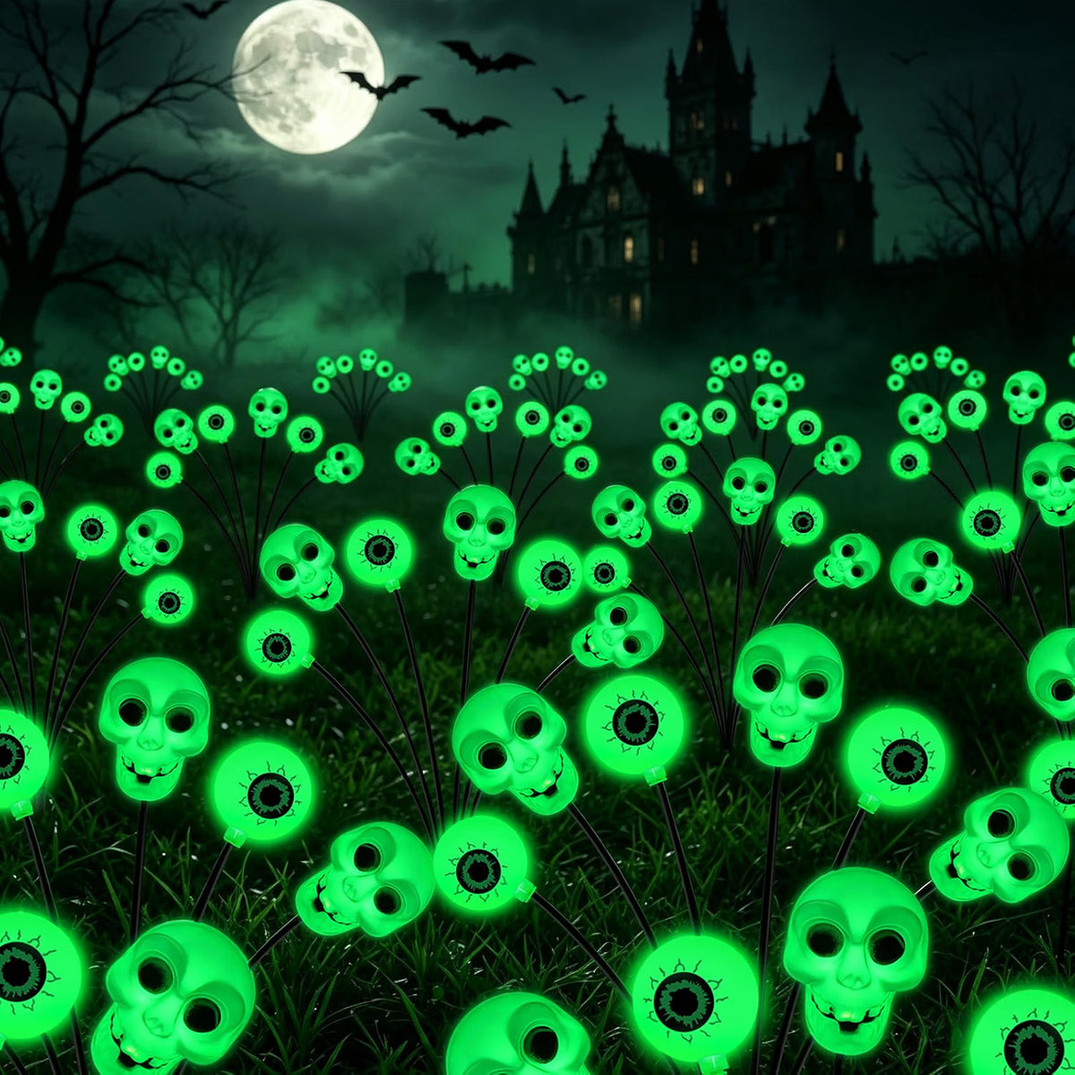 4-Pack Solar Halloween Scary Eyeball Lights – Green LED Outdoor Spooky Yard & Garden Decorations
