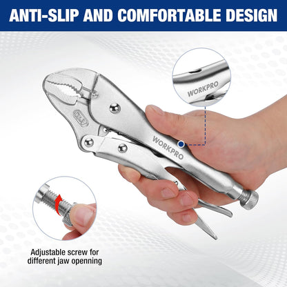 5-Piece Locking Pliers Set with Chrome-Vanadium Steel, 5/7/10" Curved & 6.5/9" Long Nose Pliers