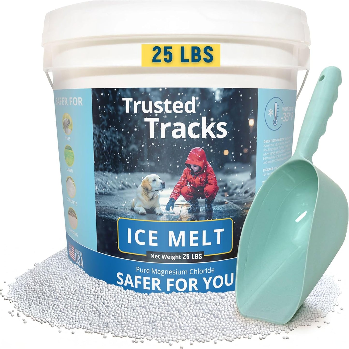 25 LBS Premium Snow Melter, Pet Safe, Pure Magnesium Chloride, Safer for Pets, Concrete, Effective to -35 F