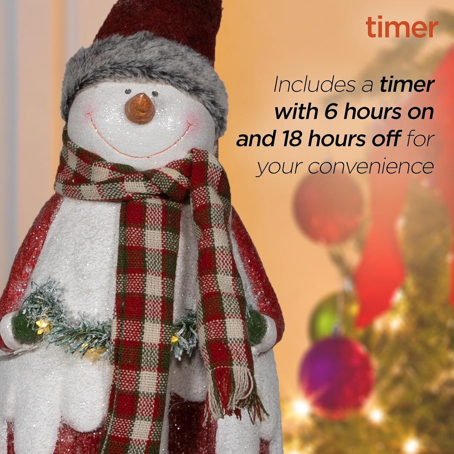 30"H Indoor Country Snowman Statue with LED Lights