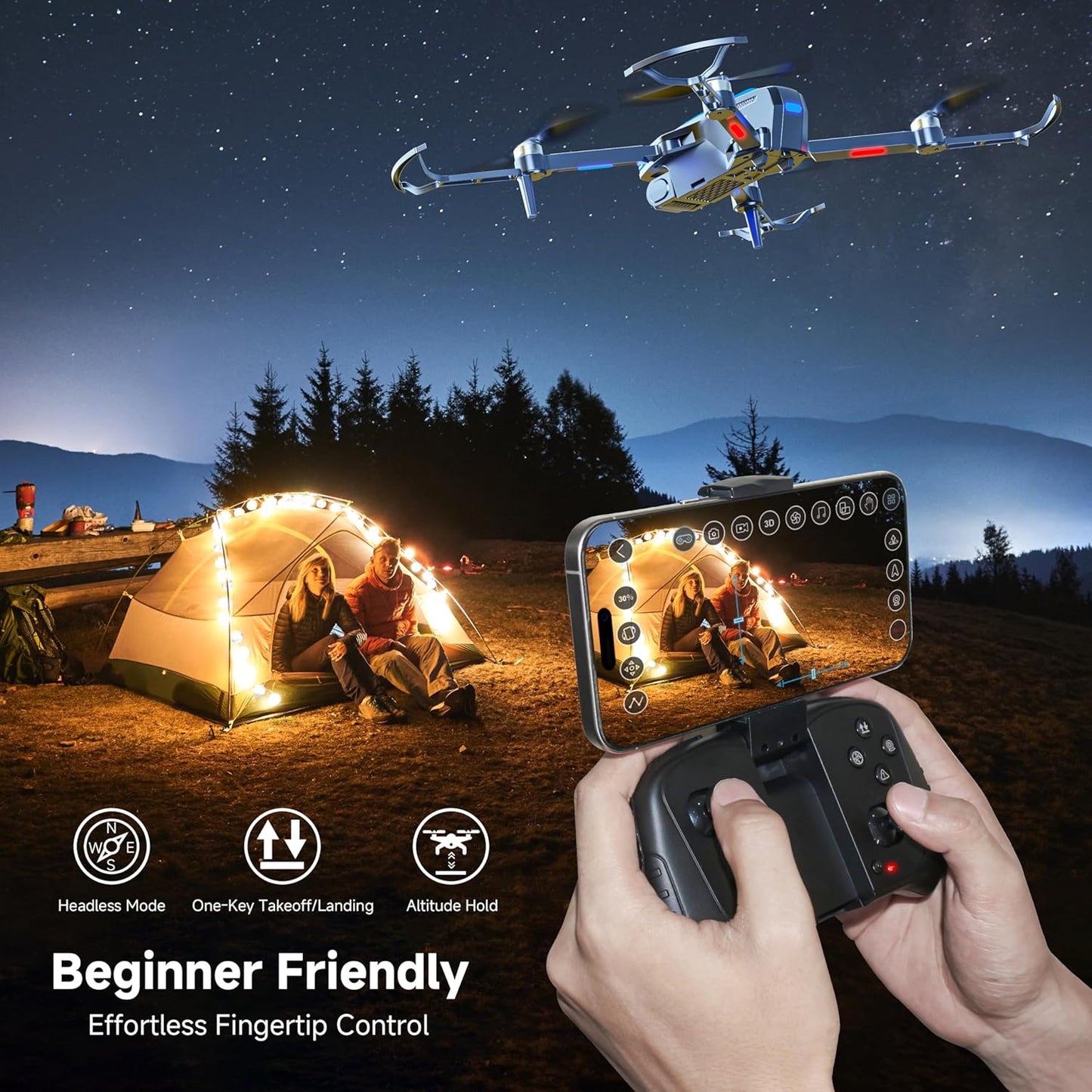 4K Camera Drone with Brushless Motor – Foldable RC Quadcopter for Kids and Beginners, Includes 2 Batteries and Gesture Control – Perfect Gift for Men and Boy