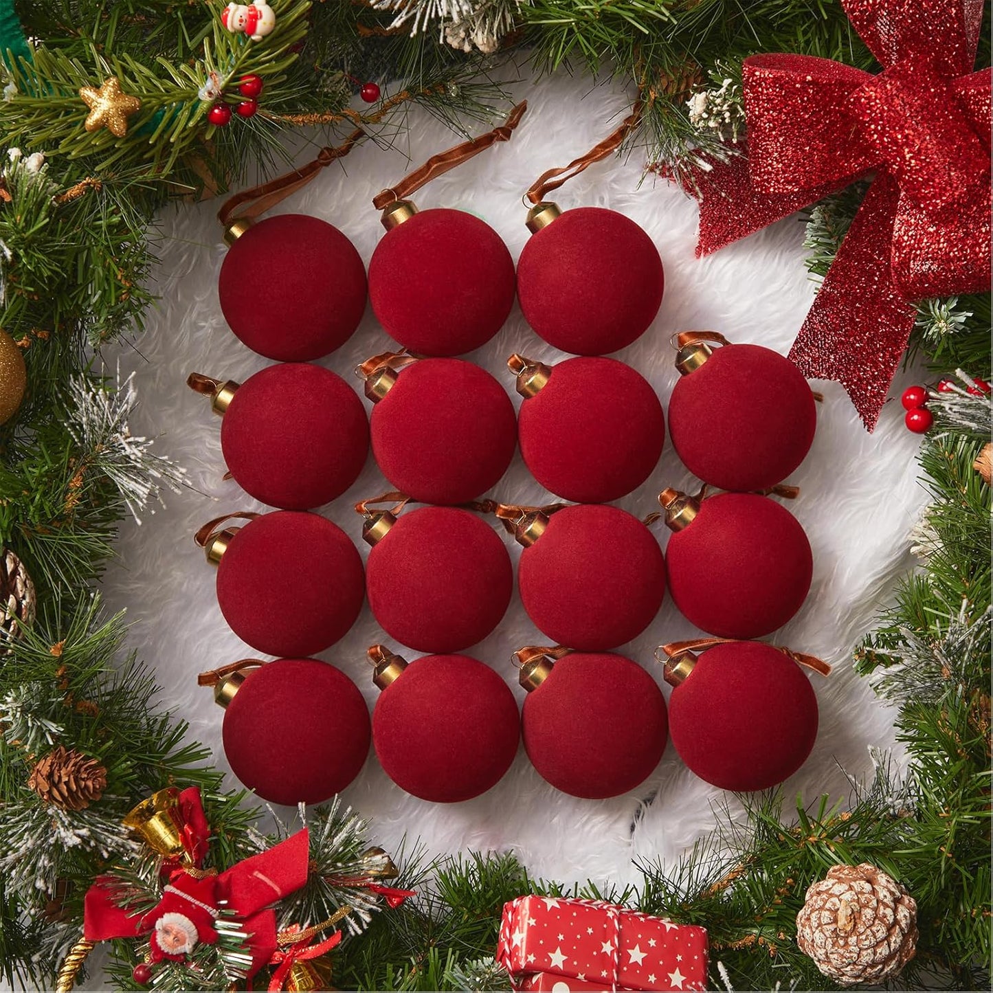 15-Pack Red Velvet Christmas Balls - 3.15 Inch Ornaments