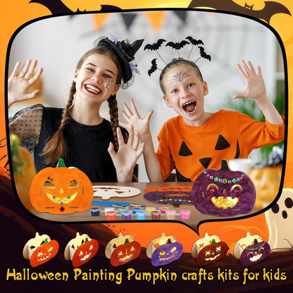 24-Set Halloween Wooden Pumpkin Painting Kit – DIY Fall Arts & Crafts Activity for Kids