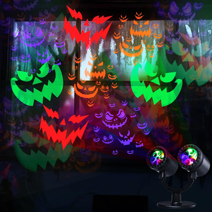 Double-Head Halloween Projector Lights – Dynamic Devil Face Outdoor & Indoor Projection with Timer, Waterproof Holiday Decor