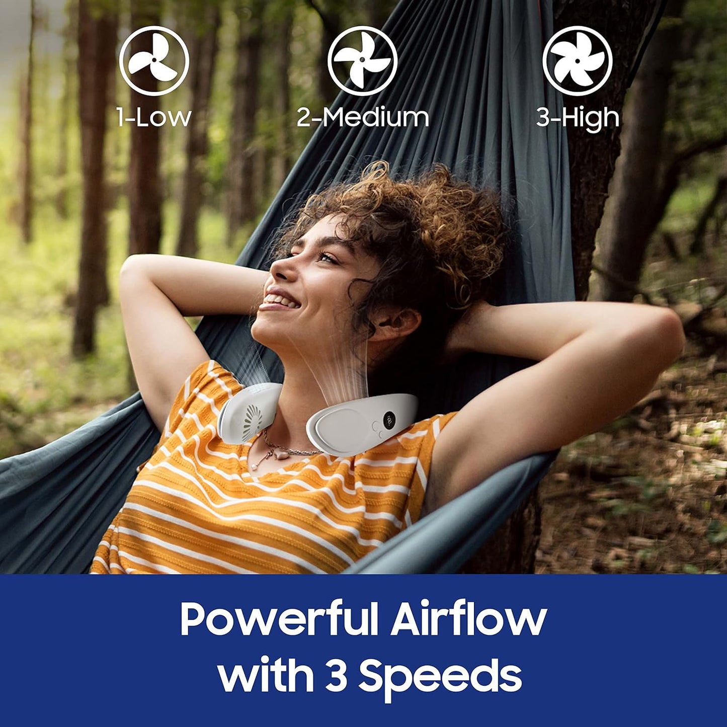 2-in-1 Cooling Neck Fan – Portable Rechargeable Wearable Air Conditioner with 4400mAh Battery – Navy Blue