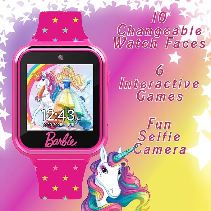 Barbie Kids Smart Watch - Touchscreen, Games, Selfie Camera, Step Tracker, Silicone Strap (Fits 5.5" to 8.5" Wrists)