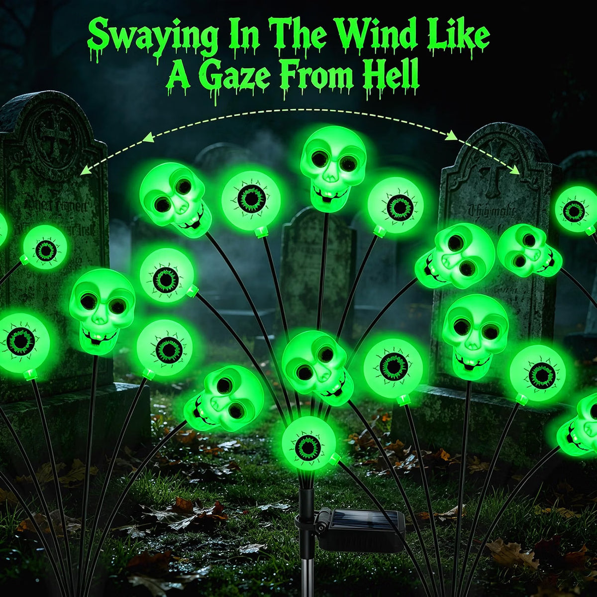 4-Pack Solar Halloween Scary Eyeball Lights – Green LED Outdoor Spooky Yard & Garden Decorations