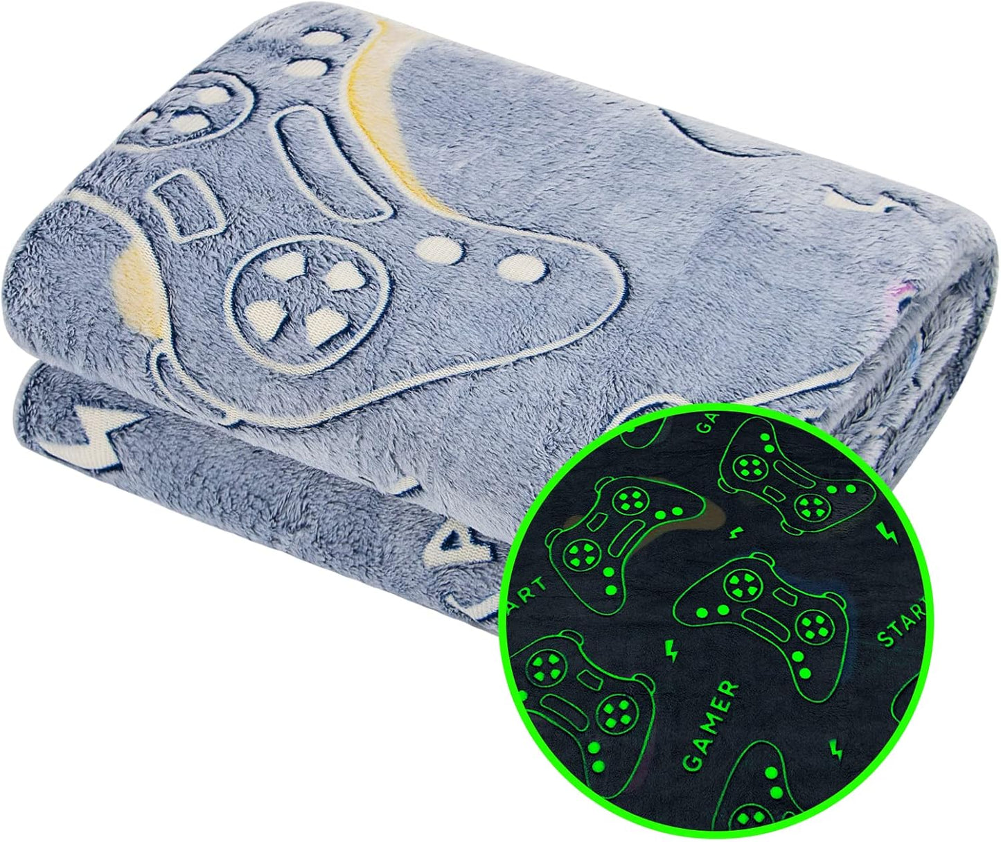 Glow-in-the-Dark Gamer Throw Blanket – Soft Cozy Game Controller Design (50" x 60")
