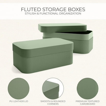 Set of 2 Decorative Storage Boxes with Lids - Fluted Cardboard Organizers for Home Decor